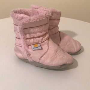 Baby pink leather boots